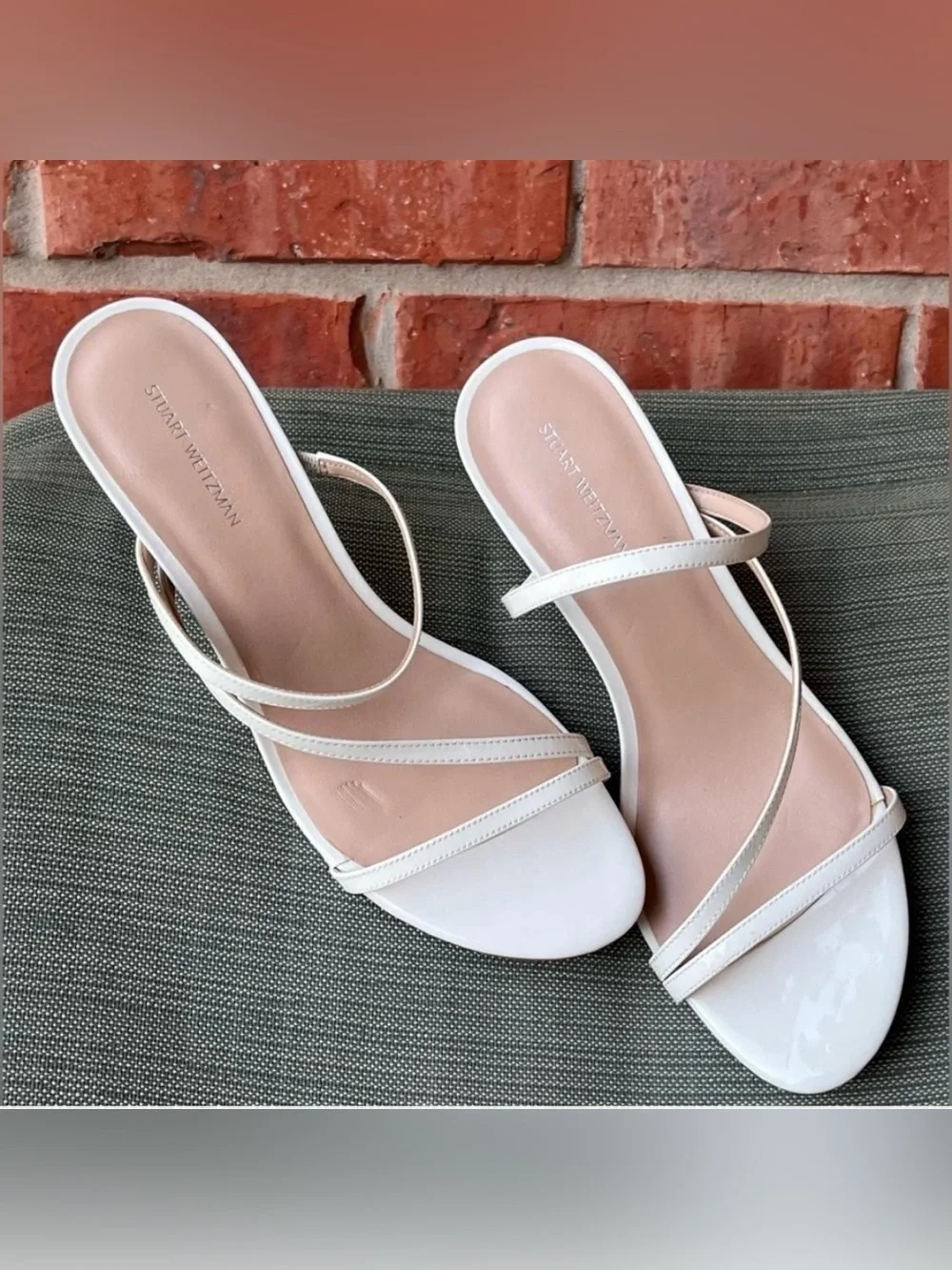 Stuart Weitzman Ivory Strappy Slide Sandals Size 9.5